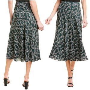BCBGMAXAZRIA Midi Skirt Spruce Green With Floral Print S